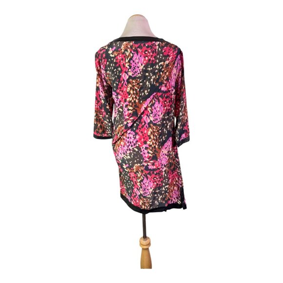 Thakoon Size XS? 3/4 Sleeve Shift Dress Spotted Print Silk Leather Trim - Picture 5 of 12